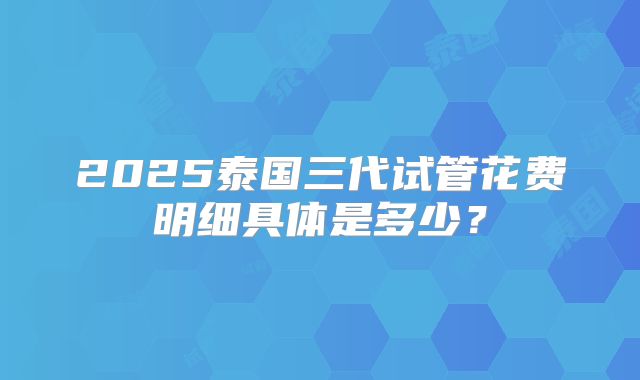 2025泰国三代试管花费明细具体是多少？