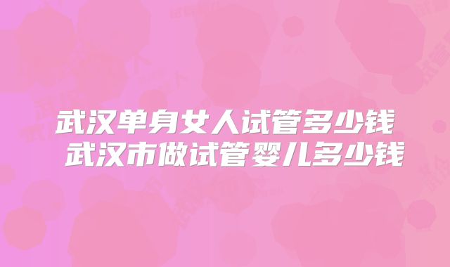 武汉单身女人试管多少钱 武汉市做试管婴儿多少钱