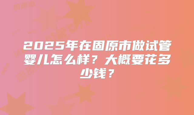 2025年在固原市做试管婴儿怎么样?大概要花多少钱?