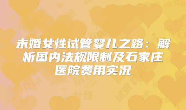 未婚女性试管婴儿之路:解析国内法规限制及石家庄医院费用实况