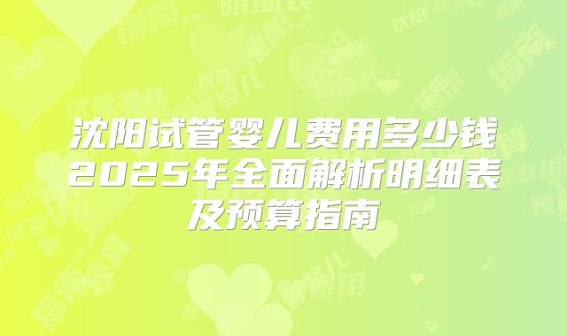 沈阳试管婴儿费用多少钱2025年全面解析明细表及预算指南