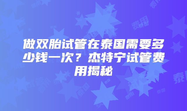 做双胎试管在泰国需要多少钱一次？杰特宁试管费用揭秘