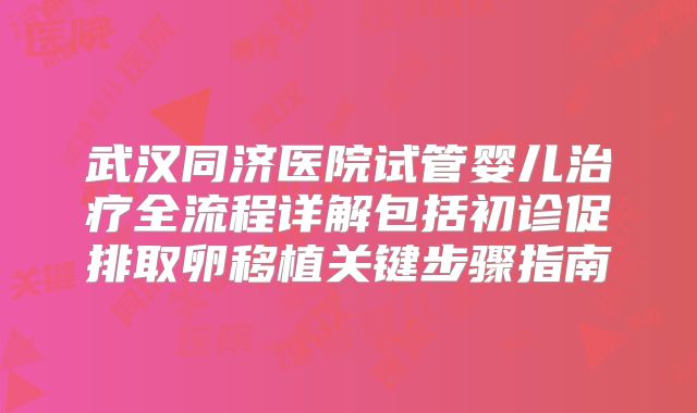 武汉同济医院试管婴儿治疗全流程详解包括初诊促排取卵移植关键步骤指南