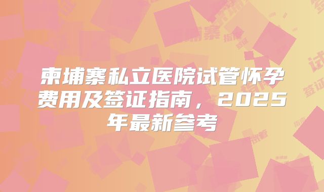 柬埔寨私立医院试管怀孕费用及签证指南，2025年最新参考