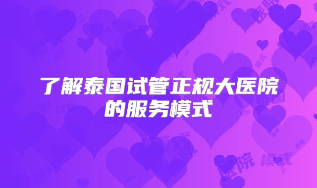 了解泰国试管正规大医院的服务模式