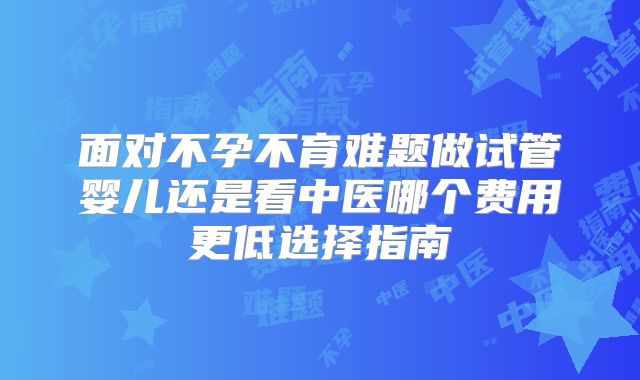 面对不孕不育难题做试管婴儿还是看中医哪个费用更低选择指南