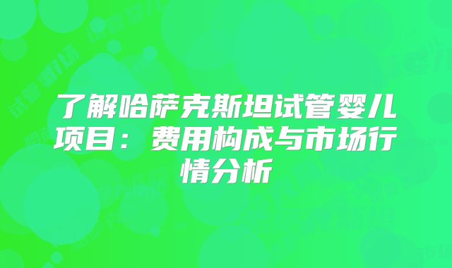 了解哈萨克斯坦试管婴儿项目:费用构成与市场行情分析