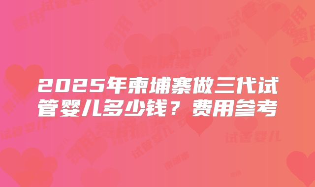 2025年柬埔寨做三代试管婴儿多少钱？费用参考