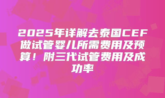 2025年详解去泰国CEF做试管婴儿所需费用及预算!附三代试管费用及成功率