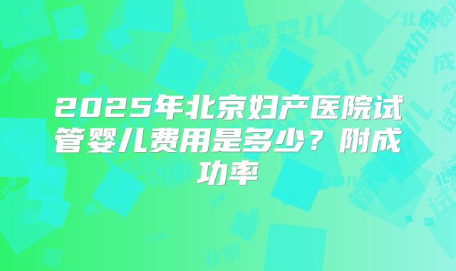 2025年北京妇产医院试管婴儿费用是多少？附成功率