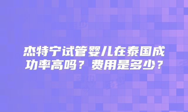 杰特宁试管婴儿在泰国成功率高吗?费用是多少?