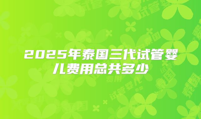 2025年泰国三代试管婴儿费用总共多少