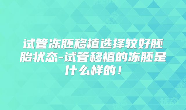 试管冻胚移植选择较好胚胎状态-试管移植的冻胚是什么样的!