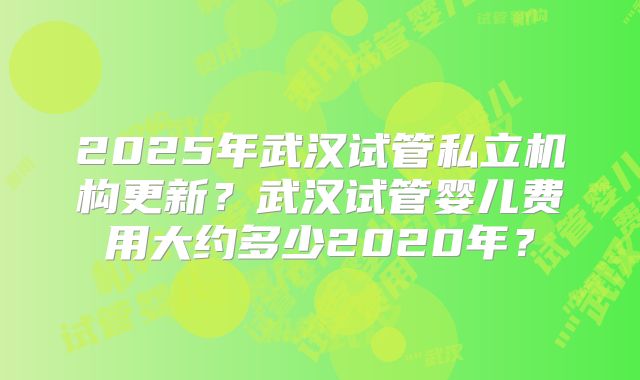 2025年武汉试管私立机构更新？武汉试管婴儿费用大约多少2020年？