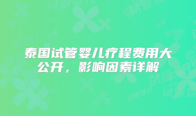 泰国试管婴儿疗程费用大公开，影响因素详解