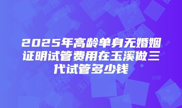 2025年高龄单身无婚姻证明试管费用在玉溪做三代试管多少钱