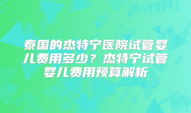 泰国的杰特宁医院试管婴儿费用多少？杰特宁试管婴儿费用预算解析