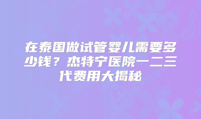 在泰国做试管婴儿需要多少钱？杰特宁医院一二三代费用大揭秘