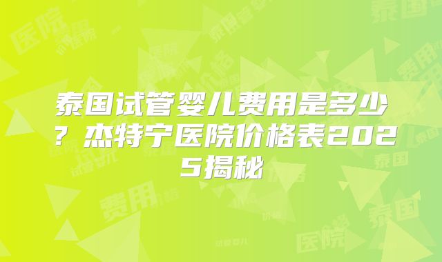 泰国试管婴儿费用是多少？杰特宁医院价格表2025揭秘