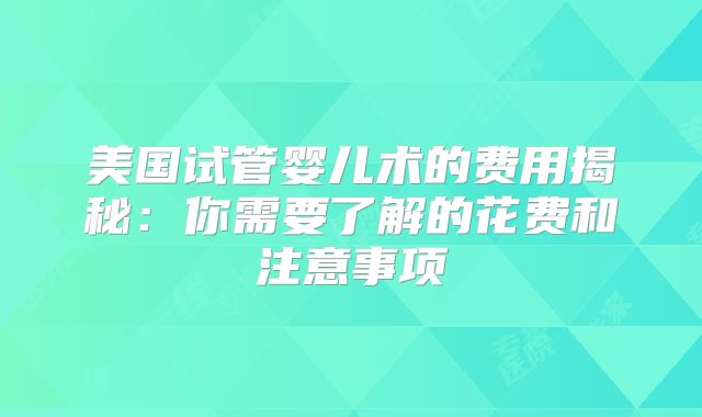 美国试管婴儿术的费用揭秘：你需要了解的花费和注意事项