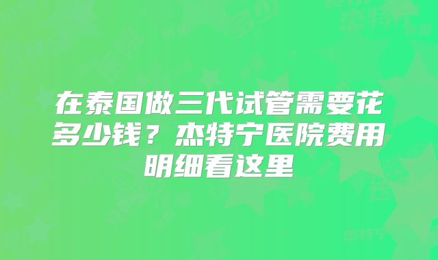 在泰国做三代试管需要花多少钱？杰特宁医院费用明细看这里