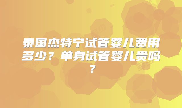 泰国杰特宁试管婴儿费用多少?单身试管婴儿贵吗?