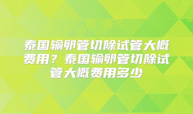 泰国输卵管切除试管大概费用？泰国输卵管切除试管大概费用多少