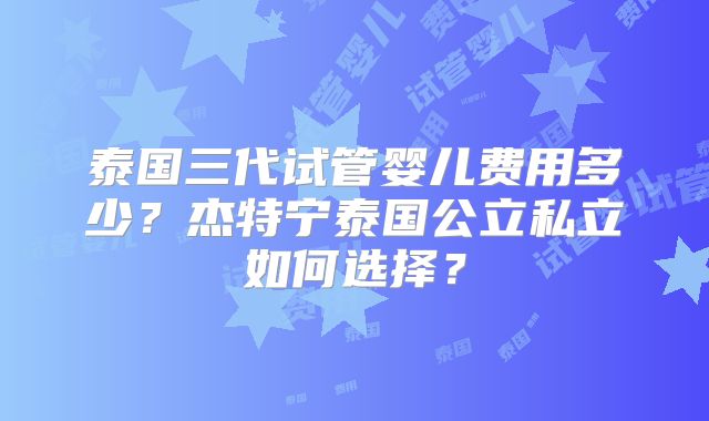 泰国三代试管婴儿费用多少？杰特宁泰国公立私立如何选择？