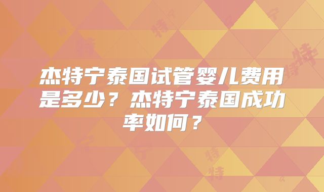 杰特宁泰国试管婴儿费用是多少？杰特宁泰国成功率如何？