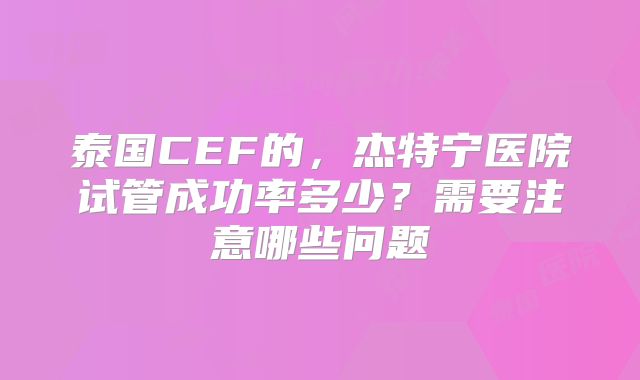 泰国CEF的，杰特宁医院试管成功率多少？需要注意哪些问题