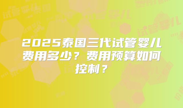 2025泰国三代试管婴儿费用多少？费用预算如何控制？