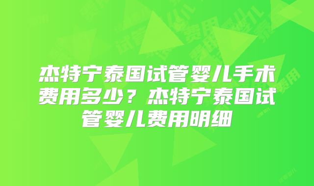 杰特宁泰国试管婴儿手术费用多少？杰特宁泰国试管婴儿费用明细