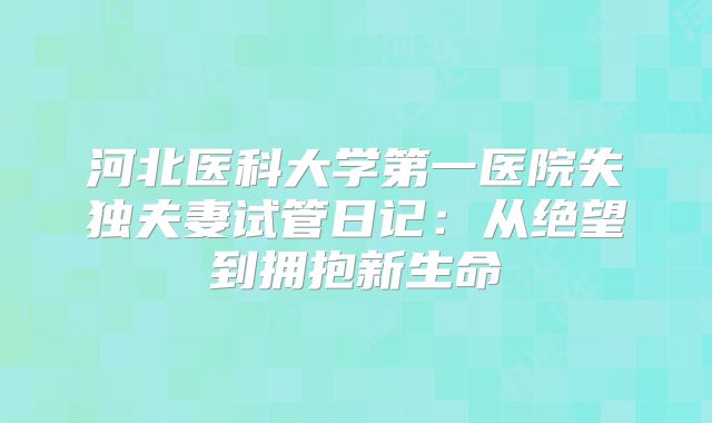 河北医科大学第一医院失独夫妻试管日记：从绝望到拥抱新生命