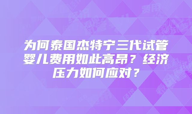 为何泰国杰特宁三代试管婴儿费用如此高昂？经济压力如何应对？