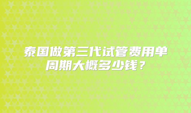 泰国做第三代试管费用单周期大概多少钱？