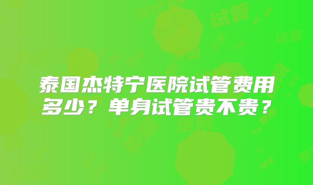 泰国杰特宁医院试管费用多少？单身试管贵不贵？