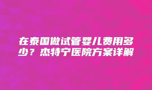 在泰国做试管婴儿费用多少？杰特宁医院方案详解