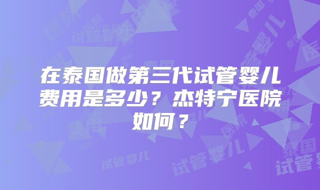在泰国做第三代试管婴儿费用是多少？杰特宁医院如何？