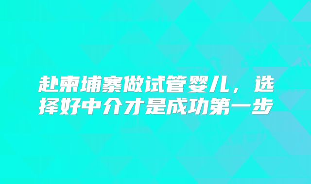 赴柬埔寨做试管婴儿，选择好中介才是成功第一步