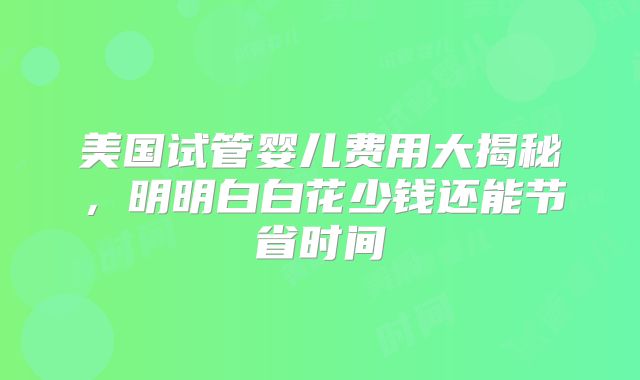 美国试管婴儿费用大揭秘，明明白白花少钱还能节省时间