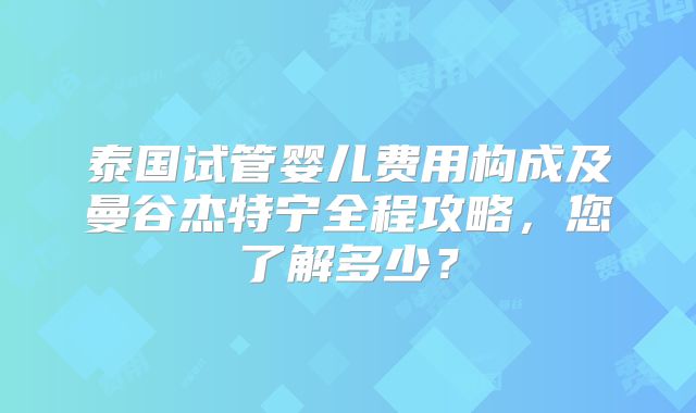 泰国试管婴儿费用构成及曼谷杰特宁全程攻略，您了解多少？