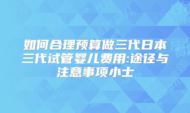 如何合理预算做三代日本三代试管婴儿费用:途径与注意事项小士