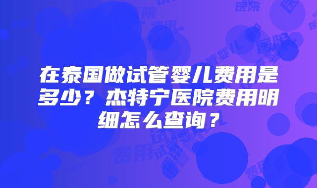 在泰国做试管婴儿费用是多少？杰特宁医院费用明细怎么查询？