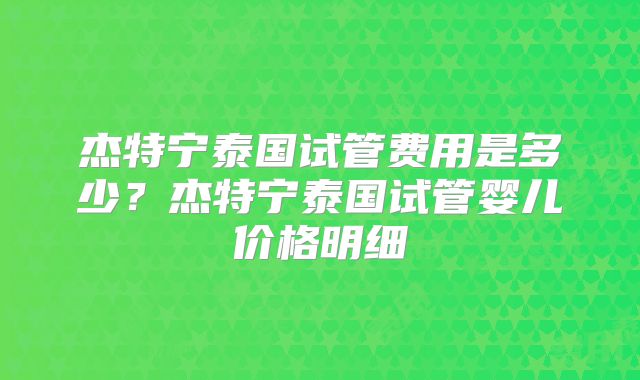 杰特宁泰国试管费用是多少？杰特宁泰国试管婴儿价格明细