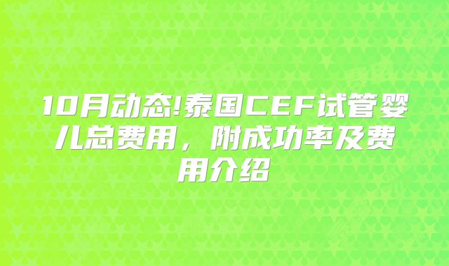 10月动态!泰国CEF试管婴儿总费用，附成功率及费用介绍