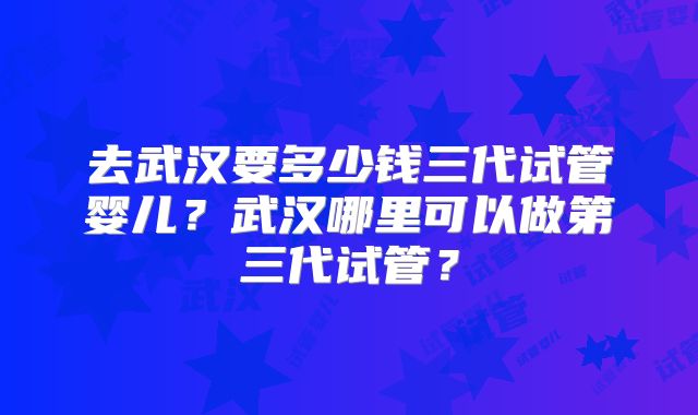 去武汉要多少钱三代试管婴儿？武汉哪里可以做第三代试管？