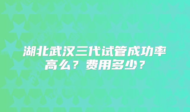 湖北武汉三代试管成功率高么?费用多少?