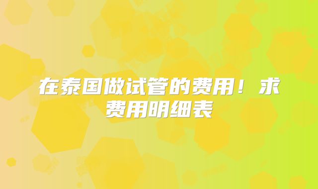 在泰国做试管的费用！求费用明细表