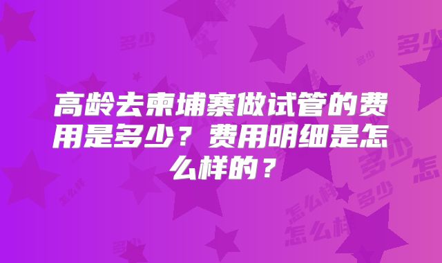 高龄去柬埔寨做试管的费用是多少？费用明细是怎么样的？