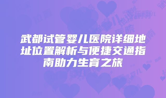 武都试管婴儿医院详细地址位置解析与便捷交通指南助力生育之旅